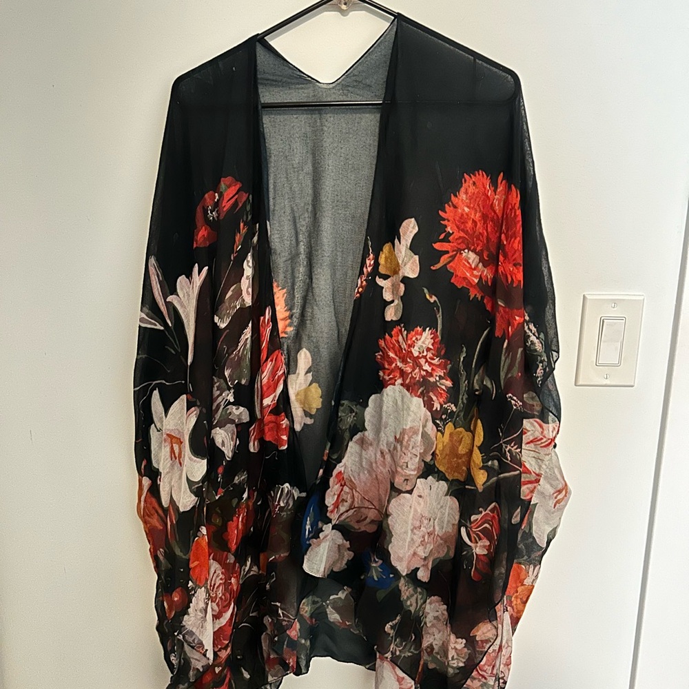 Nordstrom Floral Sheer Wrap - Black and Multicolor